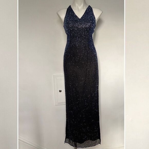 Scala Y2K Fully Beaded Silk Formal Dress Prom - Picture 1 of 15